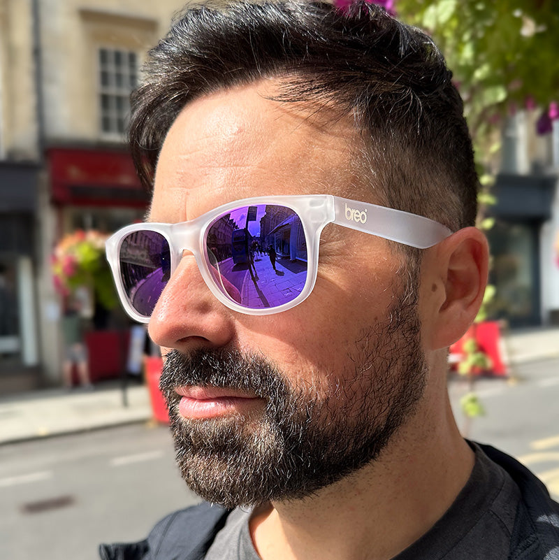 Uptones Clear Sunglasses With Mirror Purple Lens | Breo Sunglasses Polarised